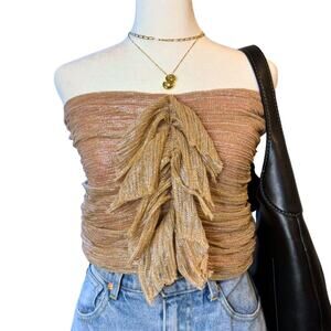 Maeve Anthropologie Gold Metallic Ruched Tube Top Size Small